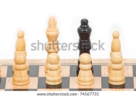 Chess battle black among white, represent wrong team\'s position, bad leader or different thinking