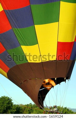 Close up of a hot air balloon firing to lift off