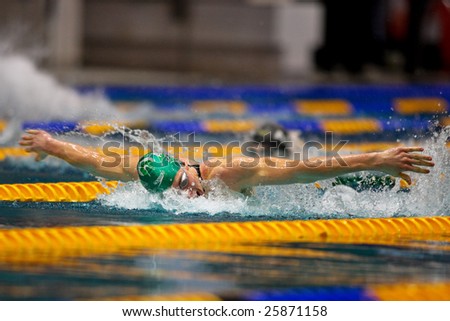 VIENNA, AUSTRIA - FEBRUARY 28: Indoor swimming championship: Dinko Jukic wins the men\'s 200m butterfly event February 28, 2009 in Vienna, Austria.