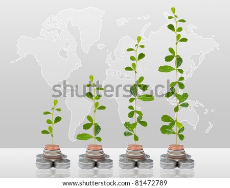 Tree growing in money on the world background
