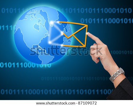 hand pushing email to the world