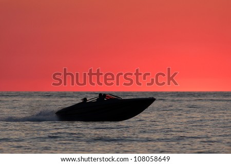 Power Boat on Lake Huron at Sunset - Ontario, Canada