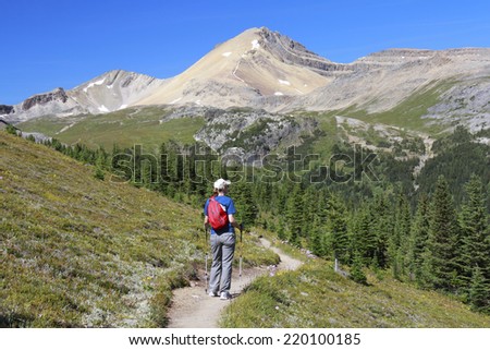 Woman Hiking on an an Alpine Trail in Jasper National Park - Alberta, Canada