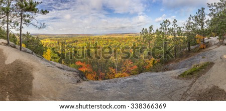 Panorama of a Mixed Forest in Autumn From a Rocky Lookout - Algonquin Provincial Park, Ontario, Canada
