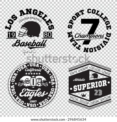 Sport athletic champions college baseball football logo emblem collection. Vector Graphics and typography t-shirt design for apparel. Isolated very easy to use.