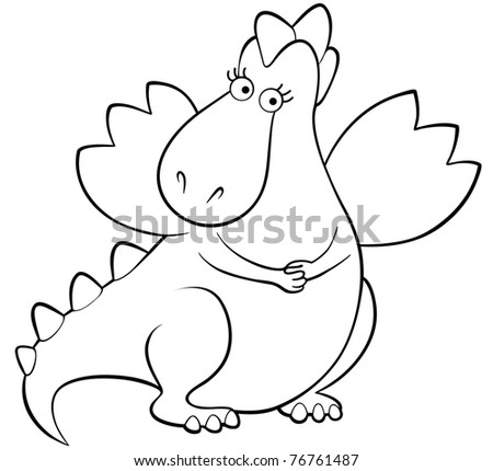 stock vector Illustration of a cute and coy dragon girl outlined