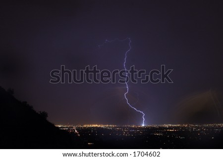 City Lights and Lightning Thunderstorm