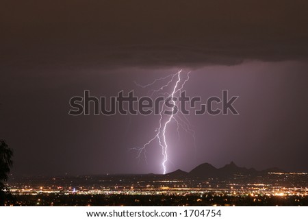 Lightning Thunderstorm, City Lights and Mountains