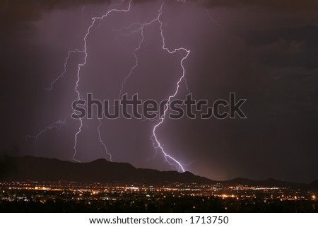 Lightning Thunderstorm over the City Lights.