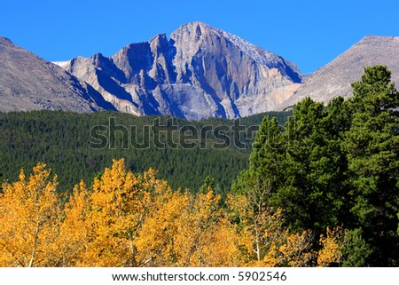 stock photo Autumn Aspen Trees and Rocky Mountains Longs Peak