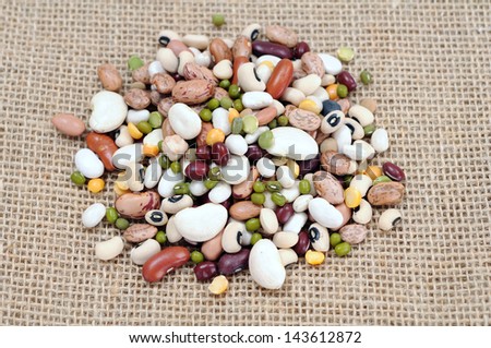mixed beans: pinto, roman, green, mung, black eye, red, chick pea, green pea, northern