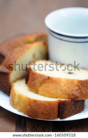 sweet bread cake in slice on table
