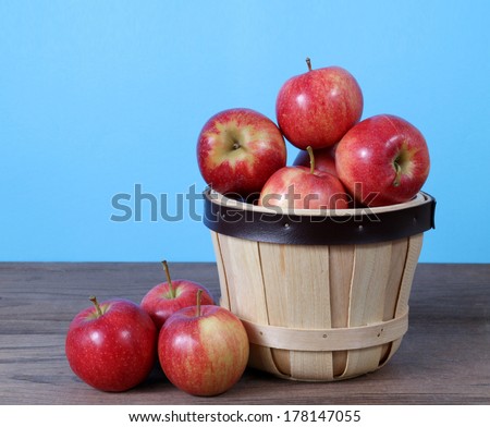 fresh gala apple with bucket on the table