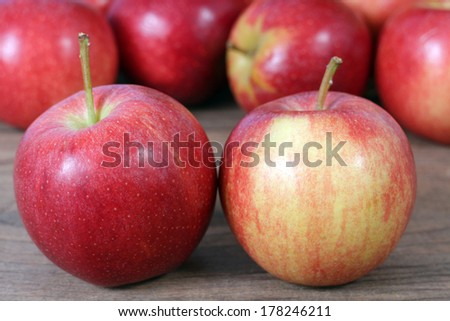 a pair of gala apple on the table