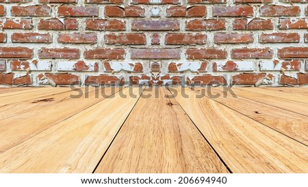 Brick wall texture background and wooden floor
