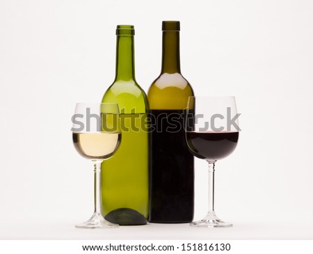 Red wine and white wine isolated on white background