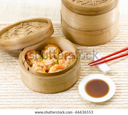 Steamed shrimps dim sum Chinese food menu
