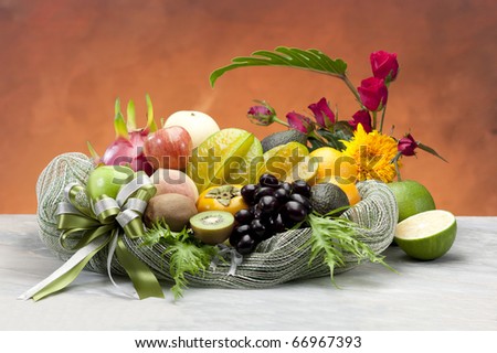 All seasoning hamper fruits arrangement on the table