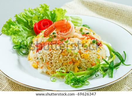Thai shrimp fried rice old fashioned style thai food isolated