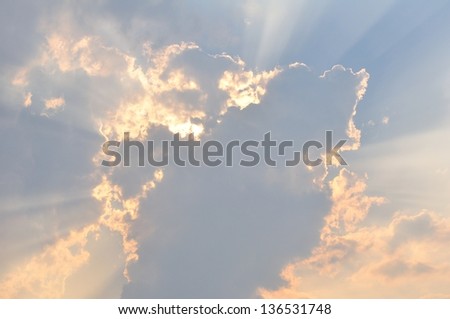 Cloud with light beam