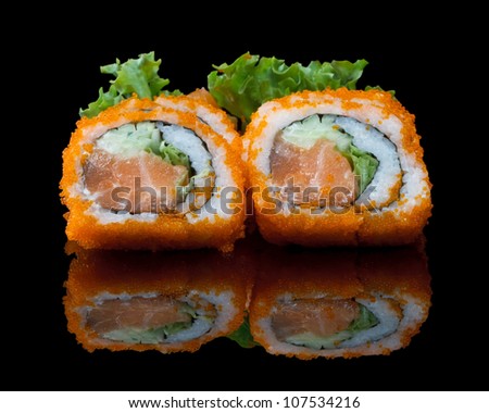 sushi with flying fish eggs