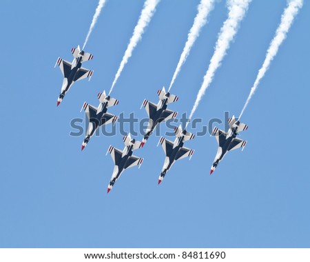 RENO, NV - SEPTEMBER 15: US Air Force Demonstration Team Thunderbirds. Flying on f-16 during the annual Air Races on September 15, 2011 in Reno, Nevada
