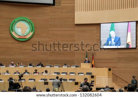 Addis Ababa, Ethiopia - March 18: German President Joachim Gauck delivers his speech to the Council of Permanent Representatives of the AU in Addis Ababa, Ethiopia on March 18, 2013