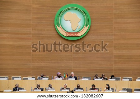Addis Ababa, Ethiopia - March 18: German President Joachim Gauck takes his designated seat among AU officials at the African Union Head Quarters in Addis Ababa, Ethiopia on March 18, 2013