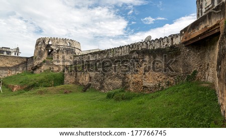 The inside view of an old castle in Zanzibar, which is one of the prominent tourist attractions of the island.