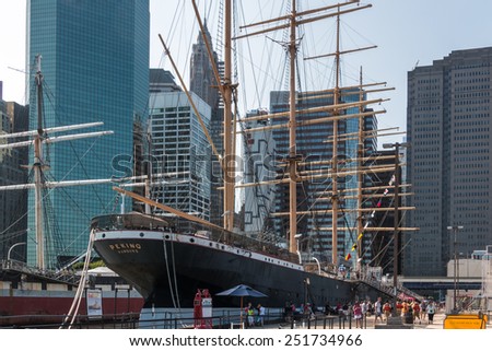 New York, Aug 20: The famous Pecking is docked at South Street Sea  Port in New York City serving as a maritime museum - August 20, 2014 New York, USA