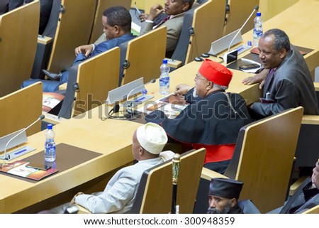 Addis Ababa - July 28: Religions leaders await the arrival of President Obama on July 28, 2015, at the AU Conference Centre in Addis Ababa, Ethiopia.