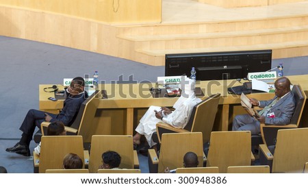 Addis Ababa - July 28: High level delegate of Cameroon, Chad and Comoros await the arrival of President Obama on July 28, 2015, at the AU Conference Centre in Addis Ababa, Ethiopia.