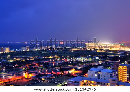 CAPE TOWN, SOUTH AFRICA - APRIL 7: Cape Town Greenpoint Stadium at night on April 7, 2012 in Cape Town, South Africa. This place was used as a 2010 FIFA World Cup kick off in Cape Town, South Africa.