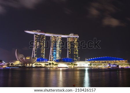 SINGAPORE - JUNE 26: The Marina Bay Sands Resort Hotel on June 26, 2014 in Singapore. It is an integrated resort and the world's most expensive standalone casino property at $8 billion.