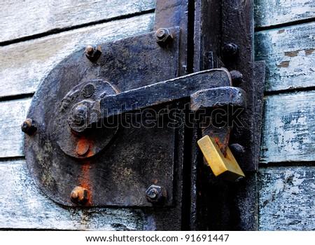 Antique key lock on the train door