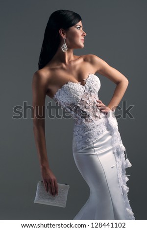 luxury bride in form-fitting dress, catalog photo