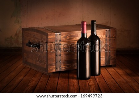 Wooden Case With Two Bottles Of Red Wine