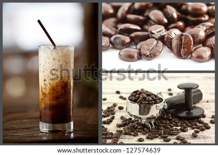 ice coffee and coffee bean set