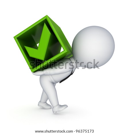 3d Small Person And Green Tick Mark.Isolated