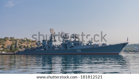 SEVASTOPOL, UKRAINE - AUGUST 13, 2011 - The military ship in the naval bay of Sevastopol on 13 of August, 2011.