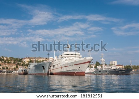 SEVASTOPOL, UKRAINE - AUGUST 13, 2011 - The military ship in the naval bay of Sevastopol on 13 of August, 2011.