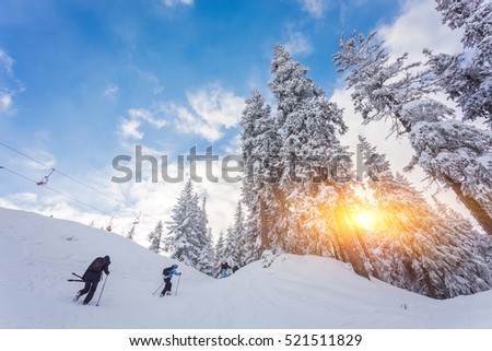 People play ski in ski resort in winter season