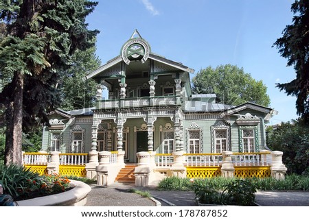 Carved old wooden house, typical of Russian culture