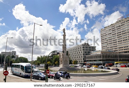 MADRID, SPAIN - OCTOBER 04, 2013: Christopher Columbus monument in the neo-gothic style in the Columbus Circle in Madrid