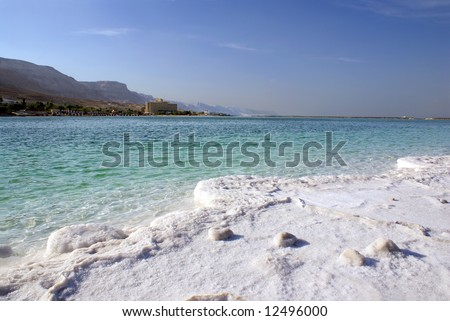 Dead Sea and coastline with hotels