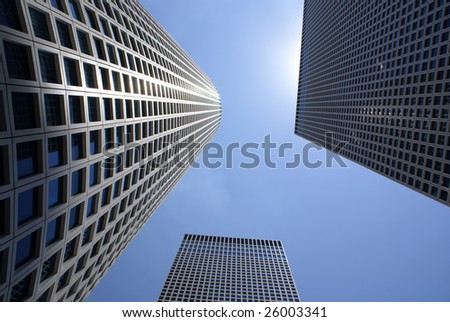 Overhead floors of sky-scrapers on a background blue sky