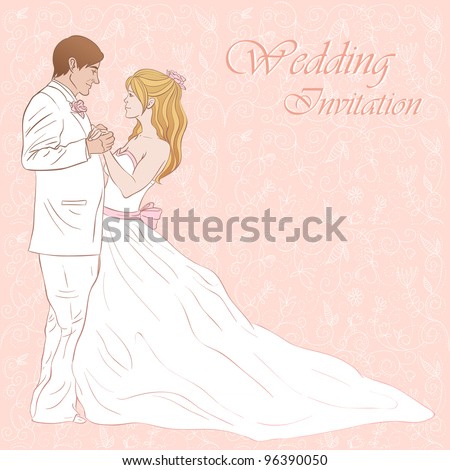 stock vector Bride and groom wedding invitation card on a lovely floral