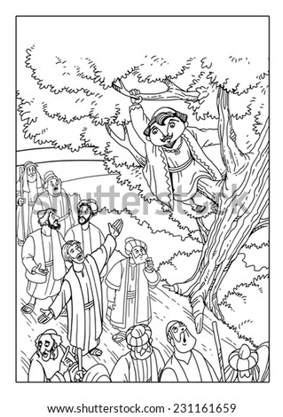 Jesus Christ meets a customs officer, who climbed a tree to see Jesus