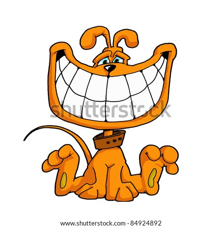 Smiling dog sits wags his tail funny color illustration - stock photo Smiling dog sits wags his tail funny color illustration - stock photo