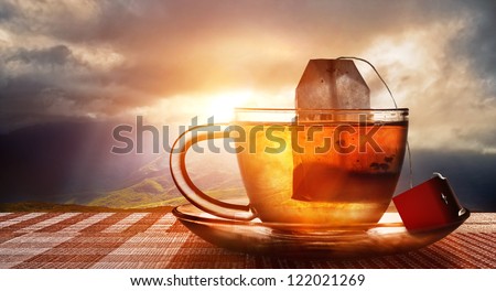 cup of tea at sunset